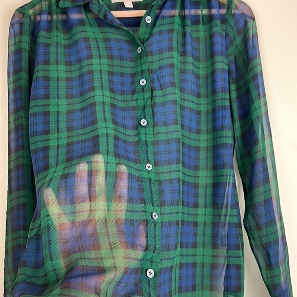 Banana Republic Woman’s Size XS Sheer Button Down Plaid Collared Long Sleeve - Picture 4 of 6